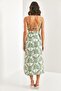 Women's Green Deep Slit Strappy Linen Dress 5902 40921034 - 3