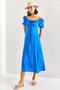Women's Blue Square Collar Drawstring Polka Dot Dress 40921016 - 2