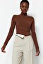 Brown Turtleneck Snap Knitted Body TWOAW21BD0008 - 5