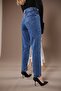 Mint Dark Blue Lycra Mom Jean Pants High Waist - 4