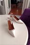 Pearl Satin 6cm Thick Heeled Accessory Stone Detailed Evening Dress Women's Heeled Shoes