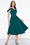 Emerald Hanging Neck Ruffle Detail Off-Shoulder Woven Draped Fabric Midi Length Graduation And Evening Dress - 4