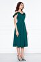 Emerald Hanging Neck Ruffle Detail Off-Shoulder Woven Draped Fabric Midi Length Graduation And Evening Dress - 5