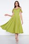 Pistachio Green Hanging Neck Ruffle Detail Off-Shoulder Draped Fabric Midi Length Graduation and Evening Dress - 2