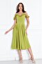 Pistachio Green Hanging Neck Ruffle Detail Off-Shoulder Draped Fabric Midi Length Graduation and Evening Dress - 3