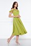 Pistachio Green Hanging Neck Ruffle Detail Off-Shoulder Draped Fabric Midi Length Graduation and Evening Dress - 4
