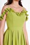 Pistachio Green Hanging Neck Ruffle Detail Off-Shoulder Draped Fabric Midi Length Graduation and Evening Dress - 8