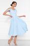 Baby Blue Hanging Neck Ruffle Detail Off-Shoulder Flowing Fabric Midi Length Graduation and Evening Dress - 3