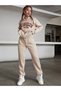 Plus Size Unisex Red Brooklyn Printed Beige Color Hooded Tracksuit Set - 4