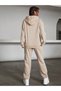 Plus Size Unisex Red Brooklyn Printed Beige Color Hooded Tracksuit Set - 2