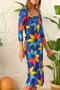 digital printed pearl velvet long slit pencil dress - 5