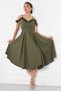Khaki Hanging Neck Ruffle Detail Off-Shoulder Woven Draped Fabric Midi Length Graduation And Evening Dress - 4