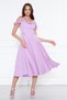Lilac Hanging Neck Ruffle Detail Off-Shoulder Woven Draped Fabric Midi Length Graduation And Evening Dress
