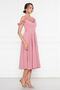 Dried Rose Hanging Neck Ruffle Detail Off-Shoulder Draped Fabric Midi Length Graduation and Evening Dress - 4