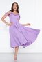 Lilac Hanging Neck Ruffle Detail Off-Shoulder Woven Draped Fabric Midi Length Graduation and Evening Dress - 4