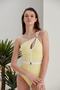 Women's Yellow One-Shoulder Belt Detailed Underwire Special Design Lined Stylish Boutique Swimsuit - 3