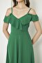 Flexible Crepe Fabric Thin Straps Flounced Collar Detailed Slit Long Green Evening Dress 582190 - 2