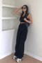Morgana Black Lycra Super High Waist Loose Jeans Palazzo Trousers