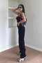 Morgana Black Lycra Super High Waist Loose Jeans Palazzo Trousers - 2