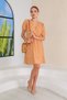 Milky Brown Double-Breasted Collar Balloon Sleeve Wrinkled Dress
