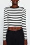 Siyah Çizgili Viskoz Yumuşak Kumaşlı Fitted Crop Esnek Örme Bluz TWOAW24BZ00048 - 8
