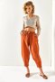 Women's Onion Skin Pocket Sewing Detailed Linen Shalwar Trousers PNT-19000234 - 6