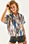 Women's Wave Brown Bat Linen Blended Shirt GML-19001121 - 5