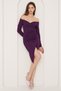 Women's Crepe Fabric Asymmetrical Cut Shoulder Detailed Long Sleeve Purple Evening Dress Graduation Dress 100 - 6