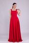 Red Square Collar Sleeveless Wide Strap Woven Draped Fabric Maxi Length Flared Evening Dress - 5