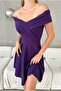 Flexible Crepe Fabric Purple Mini Dress with Special Collar Design 582566