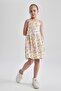 Girl's Regular Fit Floral Patterned Strappy Cotton Combed Summer Dress - 2