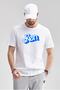 Men's White Oversize Crew Neck Ken Printed Cotton T-Shirt