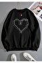 heart printed black crew neck sweatshirt
