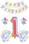 Rainbow Concept Age Birthday Party Celebration Set; Number and Star Foil, Banner and Macaron