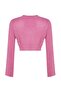 Pembe Crop Yumuşak Dokulu Kruvaze Triko Kazak TWOAW24KZ00381 - 8