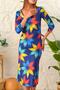 digital printed pearl velvet long slit pencil dress - 4