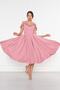 Dried Rose Hanging Neck Ruffle Detail Off-Shoulder Draped Fabric Midi Length Graduation and Evening Dress - 6