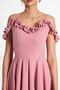 Dried Rose Hanging Neck Ruffle Detail Off-Shoulder Draped Fabric Midi Length Graduation and Evening Dress - 8
