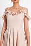 Cream Hanging Neck Ruffle Detail Off-Shoulder Woven Draped Fabric Midi Length Graduation And Evening Dress - 8