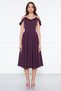 Plum Hanging Neck Ruffle Detail Off-Shoulder Woven Draped Fabric Midi Length Graduation and Evening Dress - 2