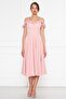 Powder Hanging Neck Ruffle Detail Off-Shoulder Woven Draped Fabric Midi Length Graduation and Evening Dress