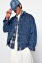 Orta Mavi %100 Pamuk Regular Fit Denim Kot Ceket TMNAW24CE00004 - 3