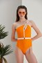 Women's Orange One-Shoulder Belt Detail Wired Special Design Lined Boutique Swimsuit