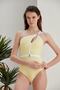 Women's Yellow One-Shoulder Belt Detailed Underwire Special Design Lined Stylish Boutique Swimsuit - 2