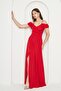 Flexible Crepe Fabric Thin Straps Flounced Collar Detailed Slit Long Red Evening Dress 582190 - 4