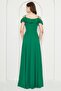 Flexible Crepe Fabric Thin Straps Flounced Collar Detailed Slit Long Green Evening Dress 582190 - 3