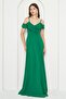 Flexible Crepe Fabric Thin Straps Flounced Collar Detailed Slit Long Green Evening Dress 582190 - 7