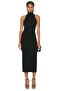Women's Black Back Slit Half Turtleneck Silk Jersey Midi Dress
