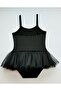 Girl's Black Gymnastics Ballet Swimsuit with Tutu Skirt and Rope Straps - 2