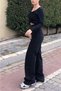 Morgana Black Lycra Super High Waist Loose Jeans Palazzo Trousers - 2